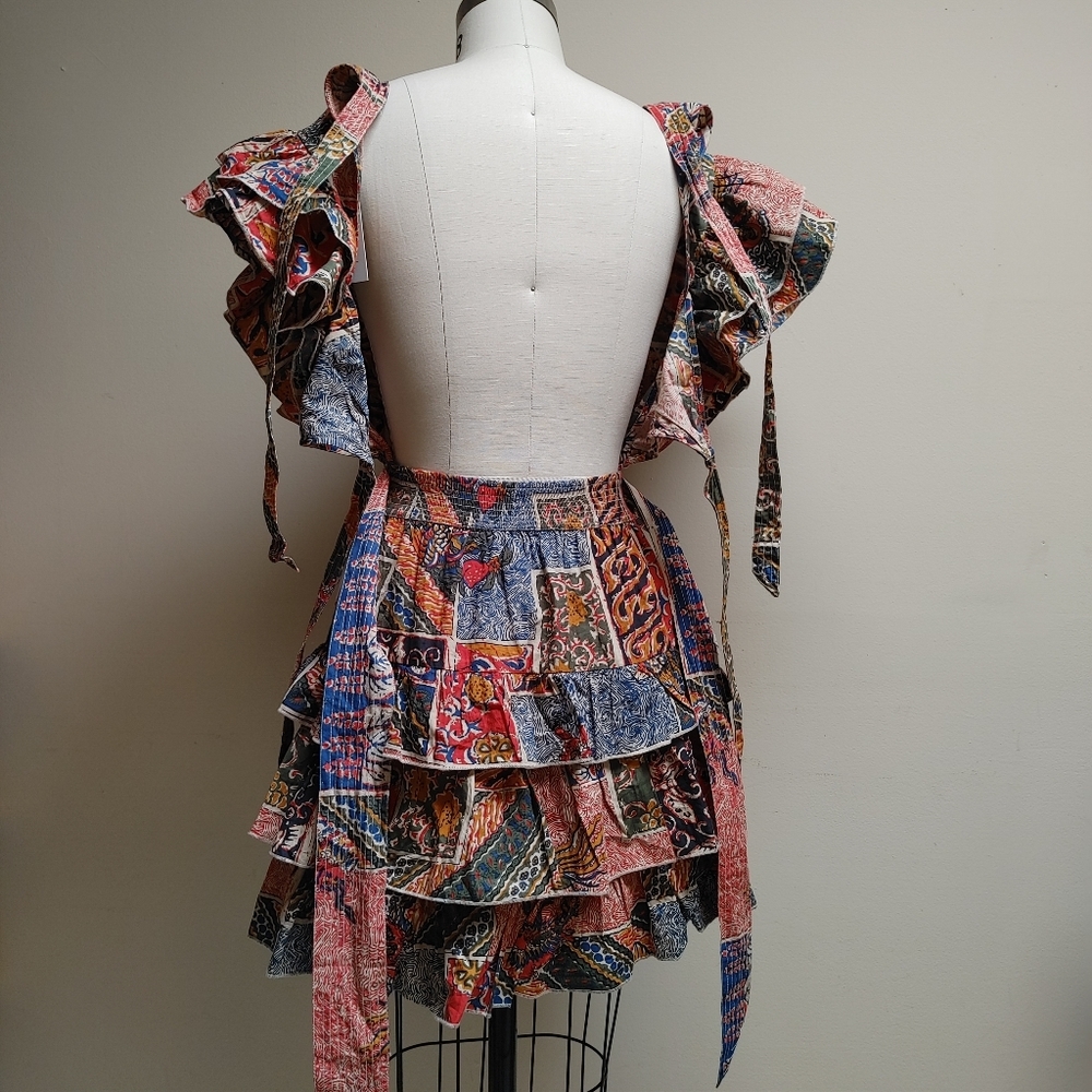 Boho Patchwork Ruffle Mini Dress - Multicolor - Picture 6 of 16